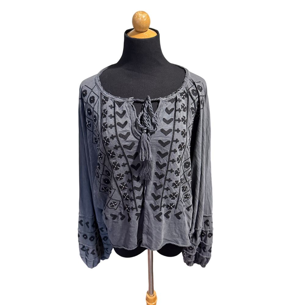 Free People Gray Embroidered Blouse - Picture 7 of 8
